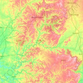 East Fork White River topographic map, elevation, terrain