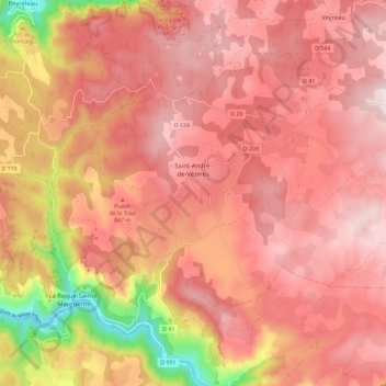 Saint-André-de-Vézines topographic map, elevation, terrain