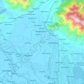 Ganderbal topographic map, elevation, terrain