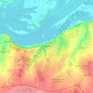 городское поселение Чистополь topographic map, elevation, terrain