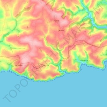 Polperro topographic map, elevation, terrain