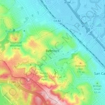 Belmont topographic map, elevation, terrain