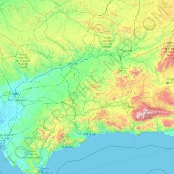 Río Guadalquivir topographic map, elevation, terrain