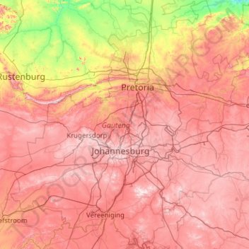 Gauteng topographic map, elevation, terrain