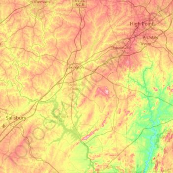 Davidson County topographic map, elevation, terrain