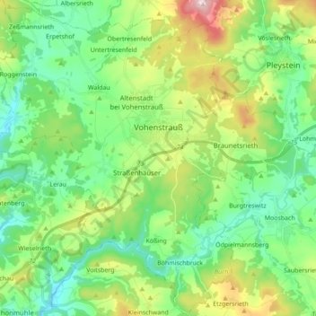 Vohenstrauß topographic map, elevation, terrain