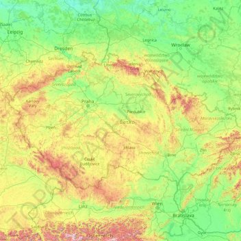 Czechia topographic map, elevation, terrain