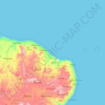 Pernambuco topographic map, elevation, terrain