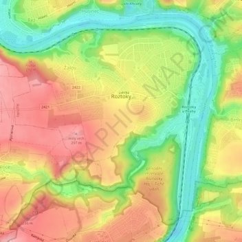 Roztoky topographic map, elevation, terrain