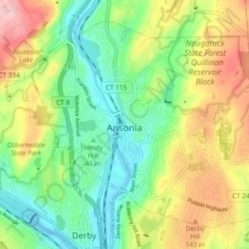 Ansonia topographic map, elevation, terrain