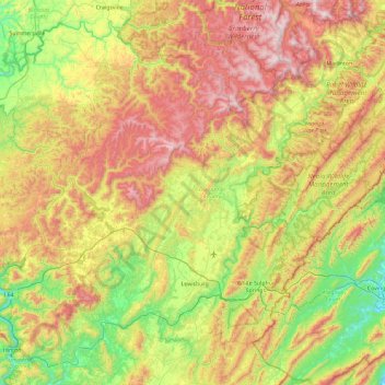 Greenbrier County topographic map, elevation, terrain