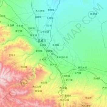 凉州区 topographic map, elevation, terrain