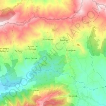 Boudjima topographic map, elevation, terrain