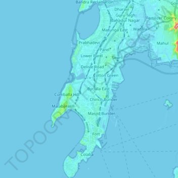 Mumbai topographic map, elevation, terrain