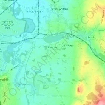 Shustoke topographic map, elevation, terrain