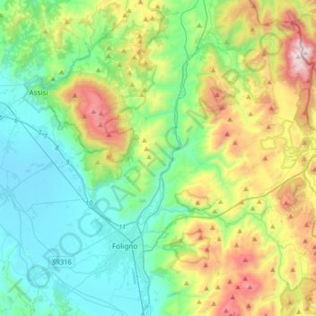 Fiume Topino topographic map, elevation, terrain