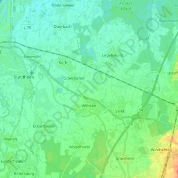 Willstätt topographic map, elevation, terrain