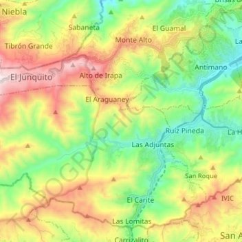 Área Verde Arborea Corta Protegida de Caracas topographic map, elevation, terrain