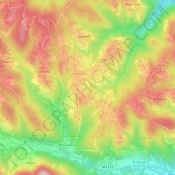 Vukovici topographic map, elevation, terrain