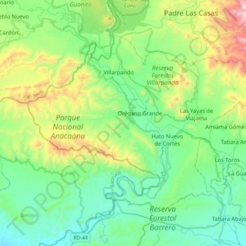 Las Yayas De Viajama topographic map, elevation, terrain