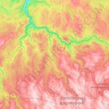 Midtre Gauldal topographic map, elevation, terrain