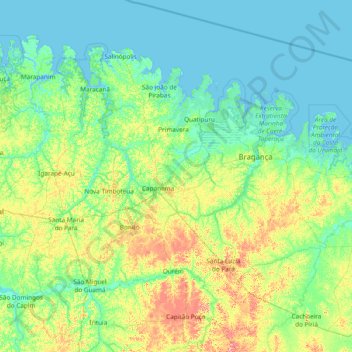 Microrregião de Bragantina topographic map, elevation, terrain