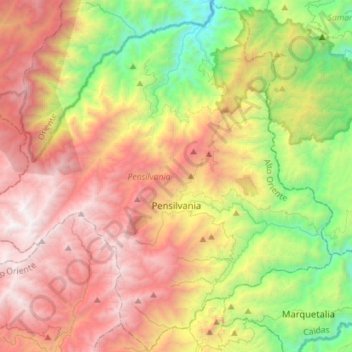 Pensilvania topographic map, elevation, terrain