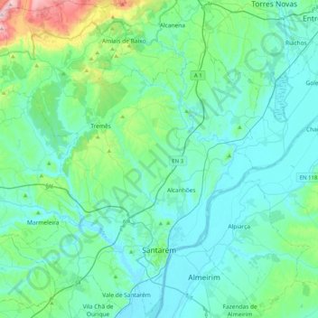 Santarém topographic map, elevation, terrain