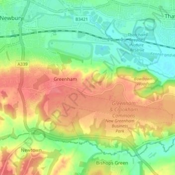 Greenham topographic map, elevation, terrain