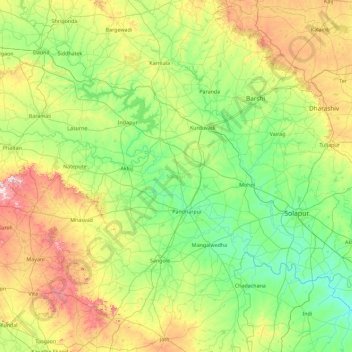 Solapur topographic map, elevation, terrain