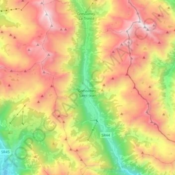Gressoney-Saint-Jean topographic map, elevation, terrain