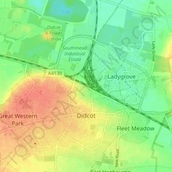 Didcot topographic map, elevation, terrain