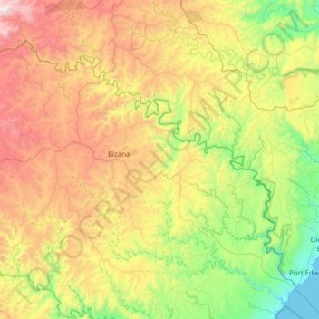 Mtamvuna River topographic map, elevation, terrain