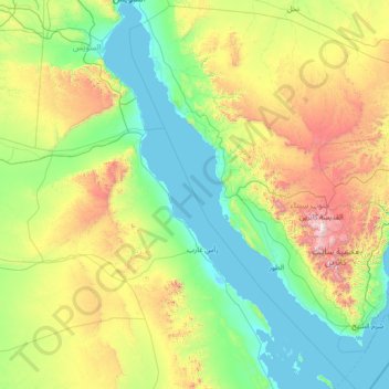 Gulf of Suez topographic map, elevation, terrain