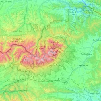 Tatra topographic map, elevation, terrain