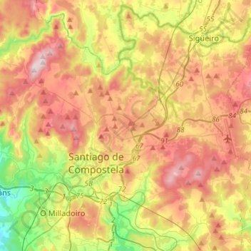 Santiago de Compostela topographic map, elevation, terrain