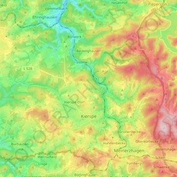 Kierspe topographic map, elevation, terrain