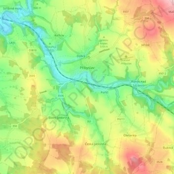 Přibyslav topographic map, elevation, terrain