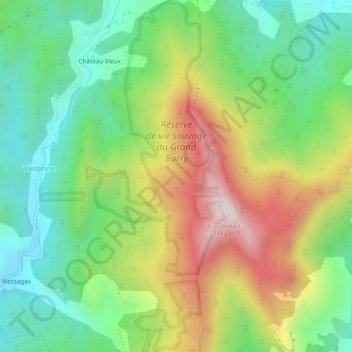 Réserve de Vie Sauvage du Grand Barry topographic map, elevation, terrain