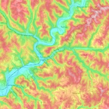 Les Eyzies topographic map, elevation, terrain