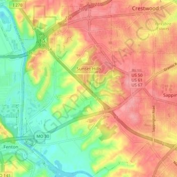 Sunset Hills topographic map, elevation, terrain