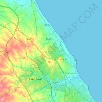 Akouda topographic map, elevation, terrain