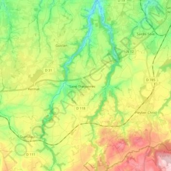 Saint-Thégonnec topographic map, elevation, terrain