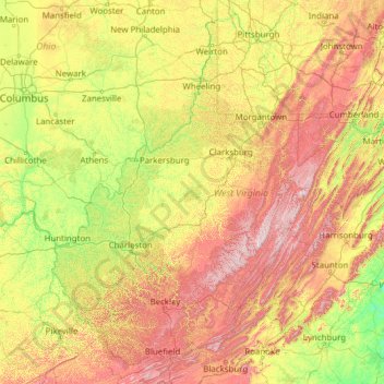 Virginia Occidental topographic map, elevation, terrain
