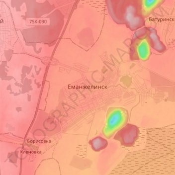 Еманжелинск topographic map, elevation, terrain