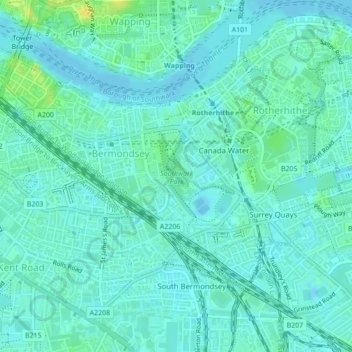 Southwark Park topographic map, elevation, terrain