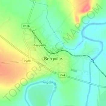 Bergville topographic map, elevation, terrain