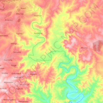 Mtata River topographic map, elevation, terrain