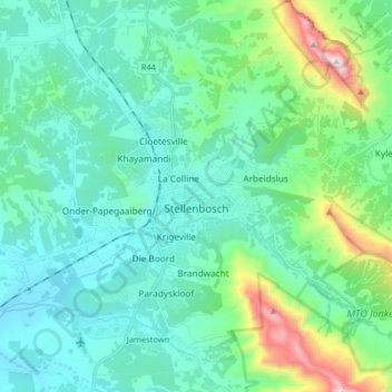 Stellenbosch topographic map, elevation, terrain
