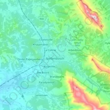 Stellenbosch topographic map, elevation, terrain